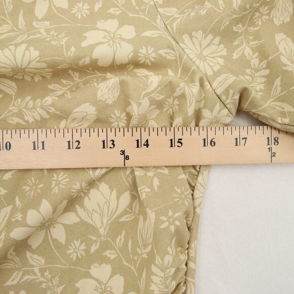 Intimately Free People Bodysuit One Shoulder Puff Sleeve Floral Green Tan NWT L - Picture 6 of 12